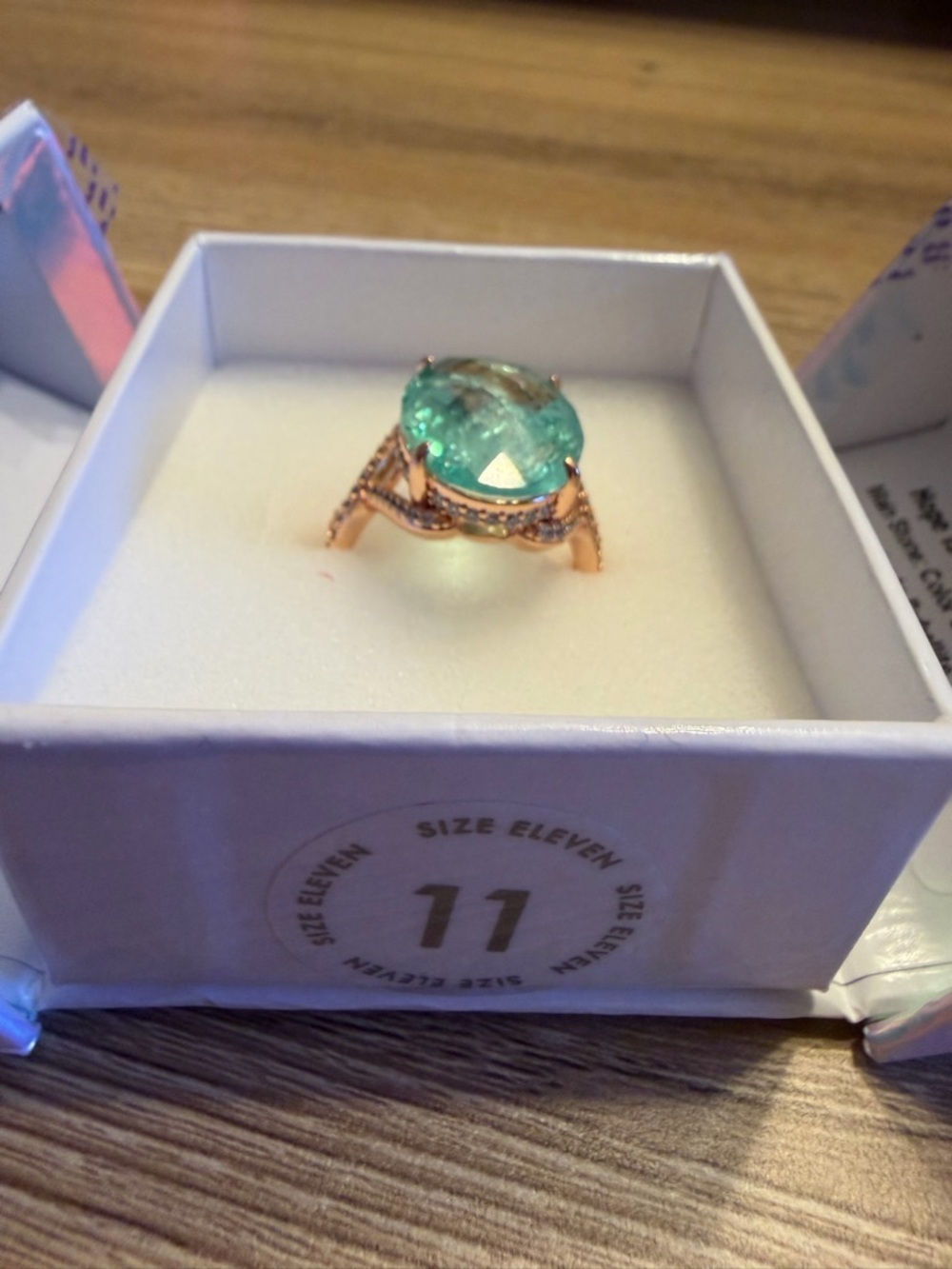 Rose Gold Ring with Large Aqua-Green Gemstone - Women Jewelry